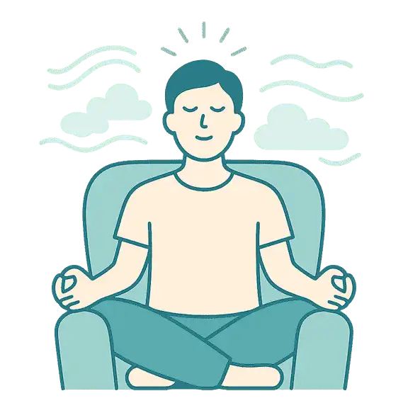 Illustration einer meditierenden Person mit Wolken, Ruhe nach der Raucherentwoehnung